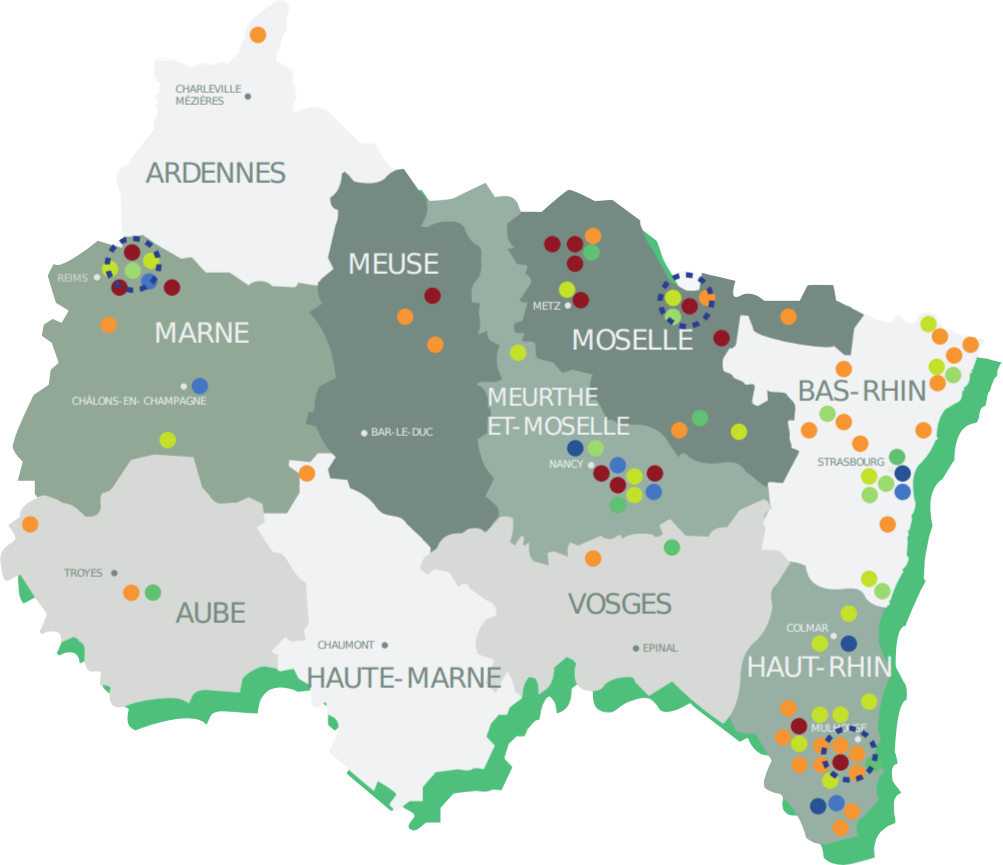Carte des activités de la chimie dans le Grand-Est